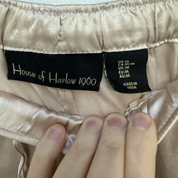 House Of Harlow 1960 Pants Women Medium Pink Satin Wide Leg Drawstring - Picture 3 of 6